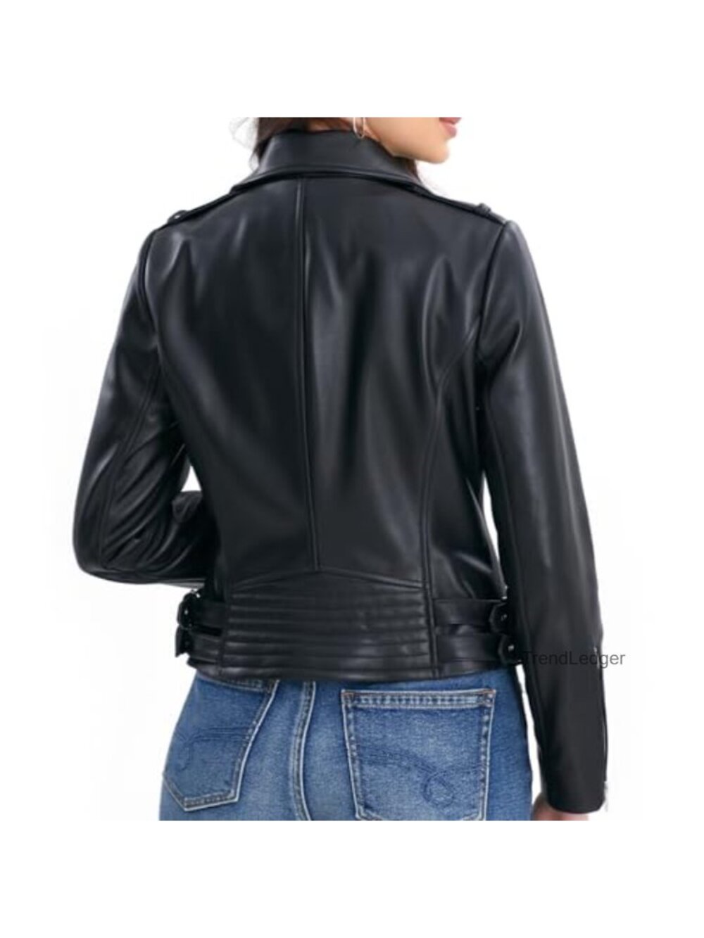 Women's Genuine Lambskin Leather Moto Jacket - Asymmetrical Zip, Quilted, Side - Picture 3 of 6